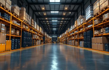 Warehouse with shelves and boxes representing StoreTrack Warehouse Management System for 2X efficiency.