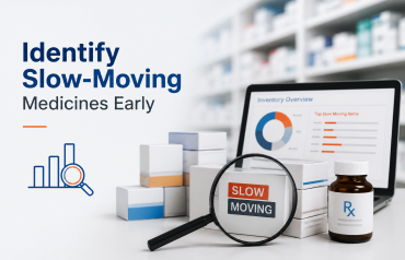 Pharmacist analysing slow-moving medicine inventory